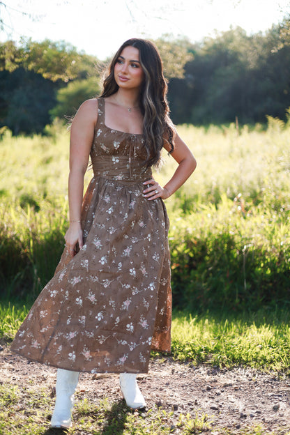 Gingerbread Floral Midi Dress