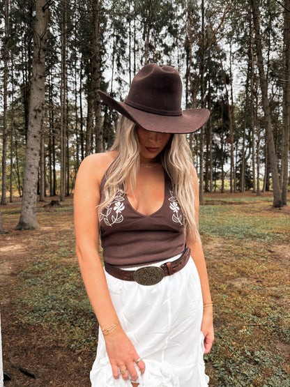 Wisteria Halter Top - Brown