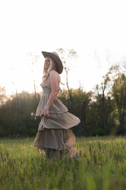 Meadow Muse Ruffle Dress - Beige