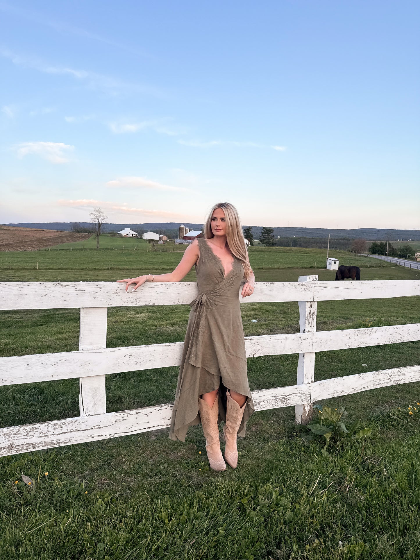 Sunset Prairie Maxi Dress - Olive