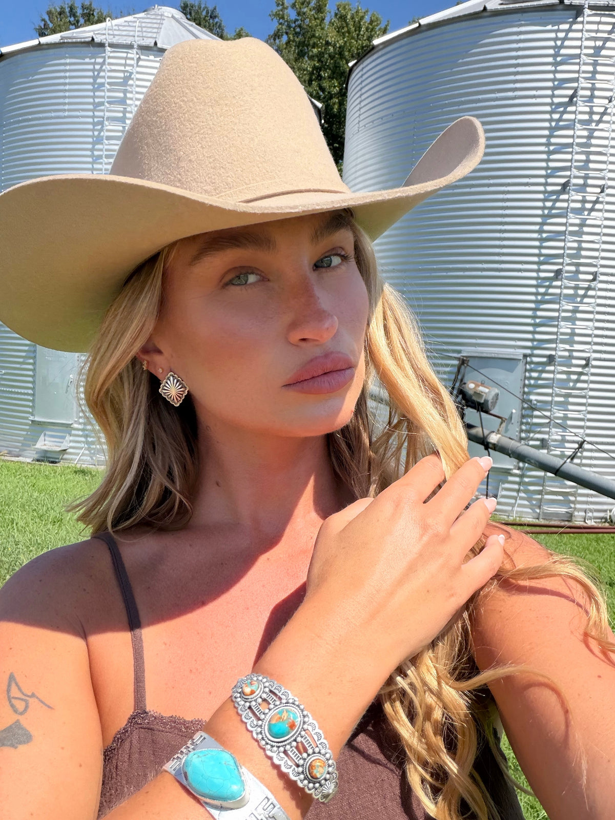 Silver Concho Stud Earrings