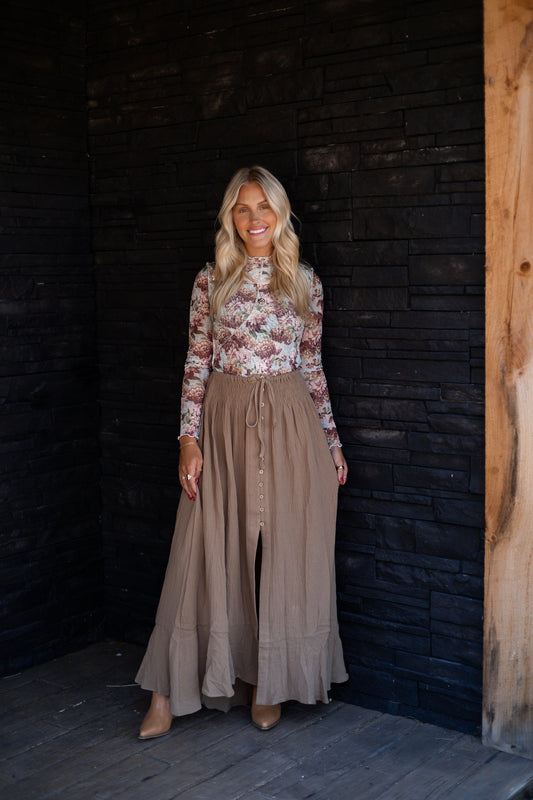 Meadows Smocked Maxi Skirt - Espresso