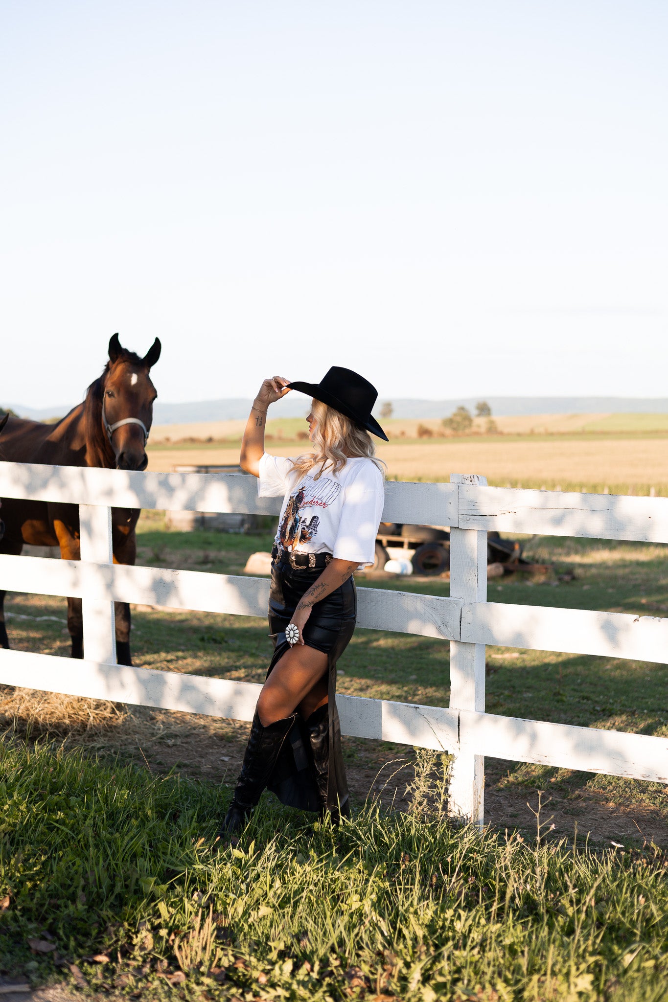 Black Saddle Leather Maxi Skirt