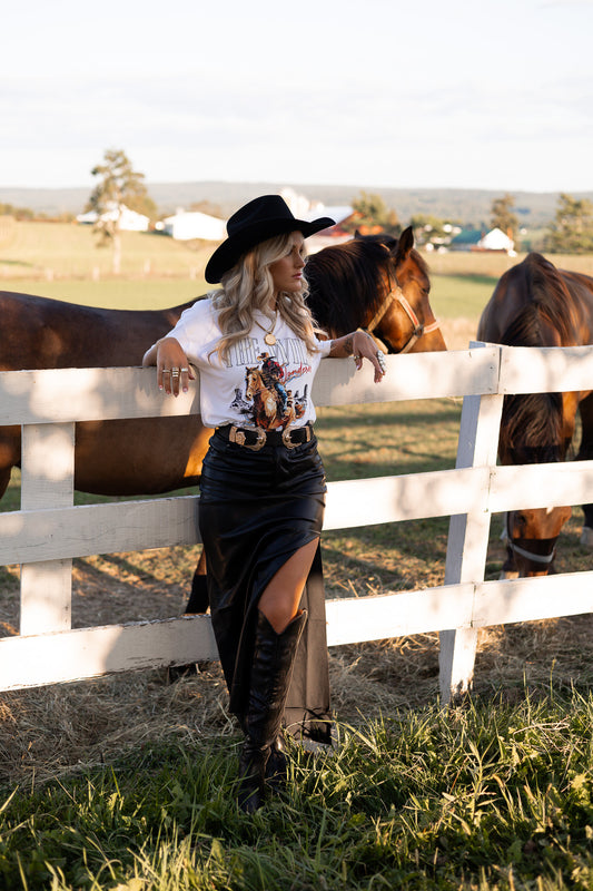 Black Saddle Leather Maxi Skirt