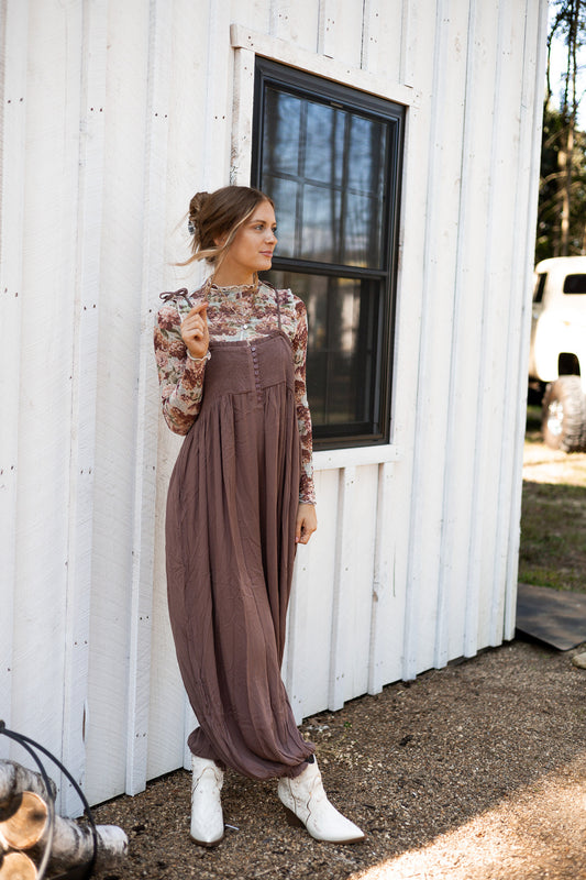 Bohemian Smocked Jumpsuit - Mocha