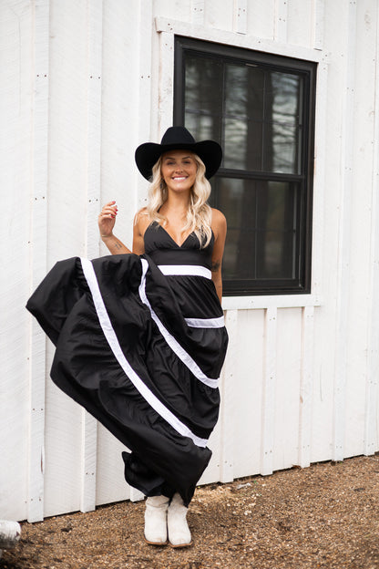 Black Spur Striped Longline Maxi Dress