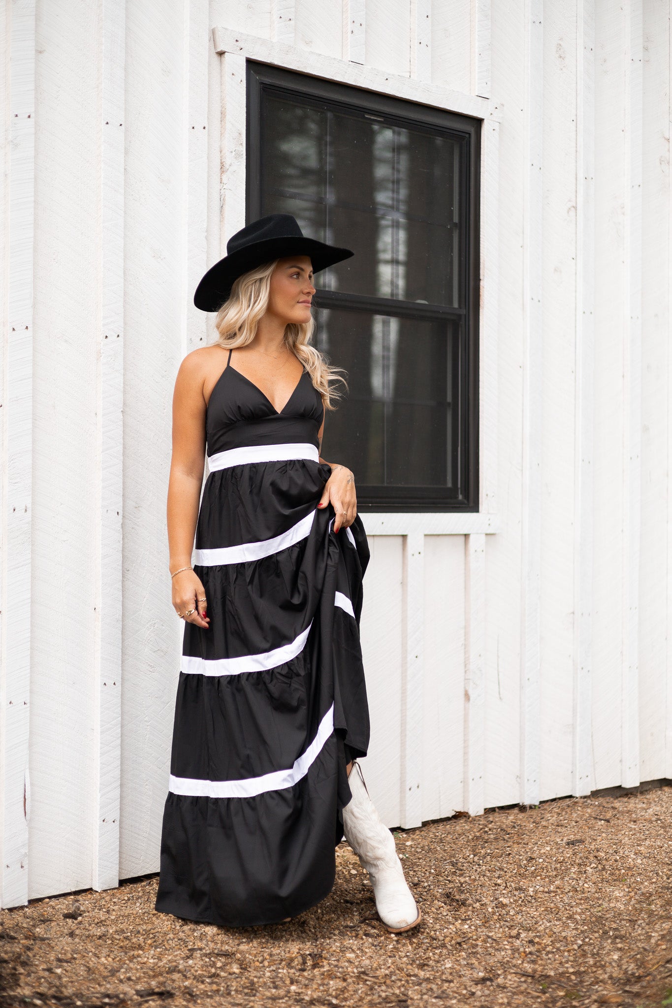 Black Spur Striped Longline Maxi Dress