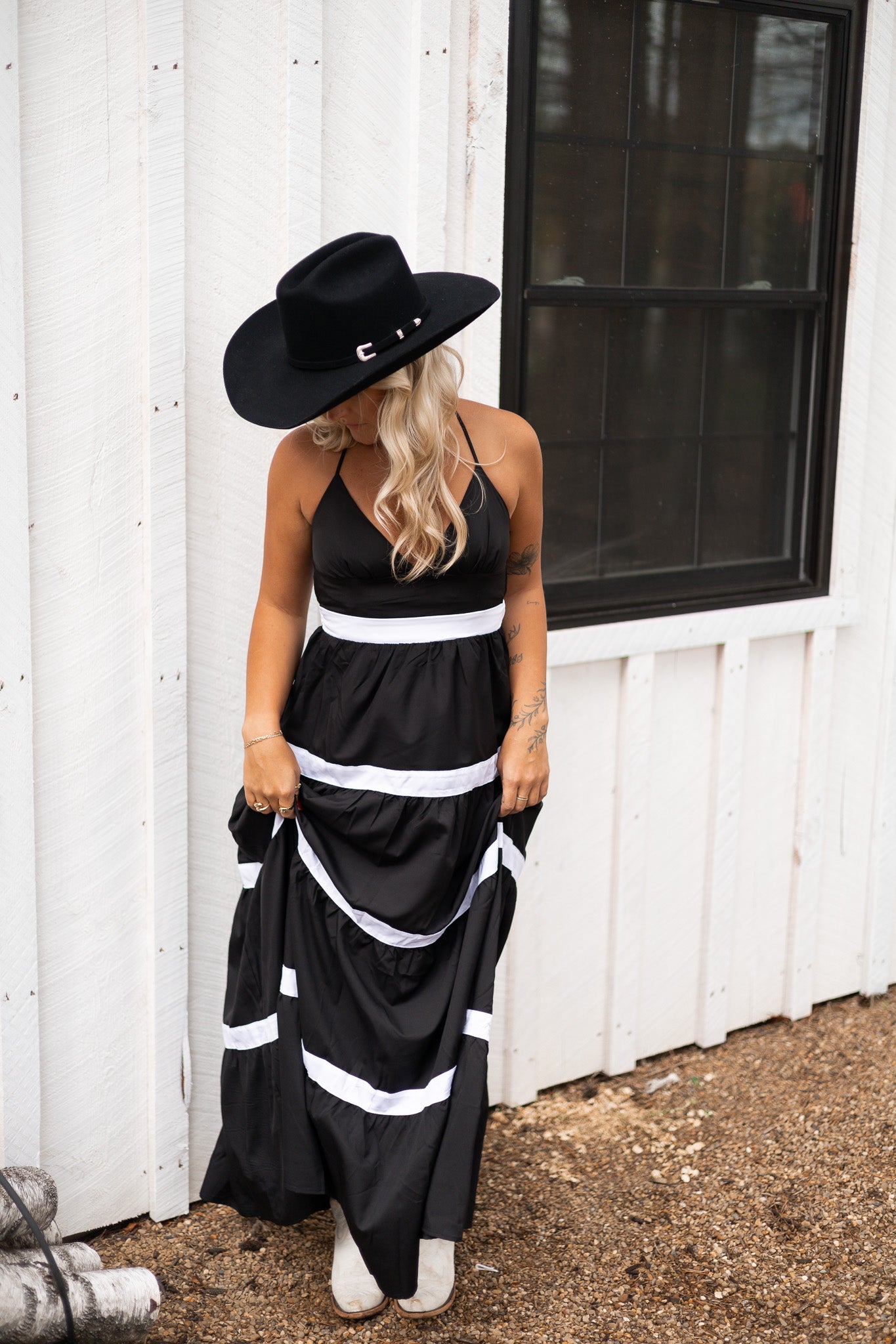 Black Spur Striped Longline Maxi Dress