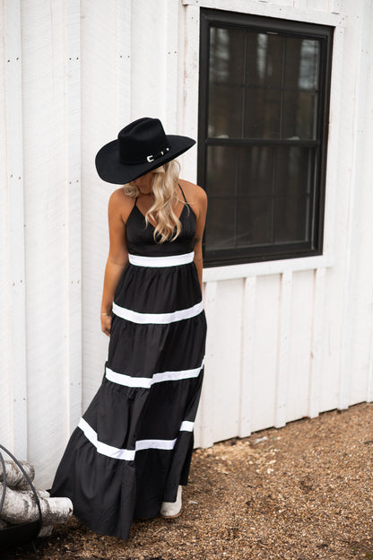 Black Spur Striped Longline Maxi Dress