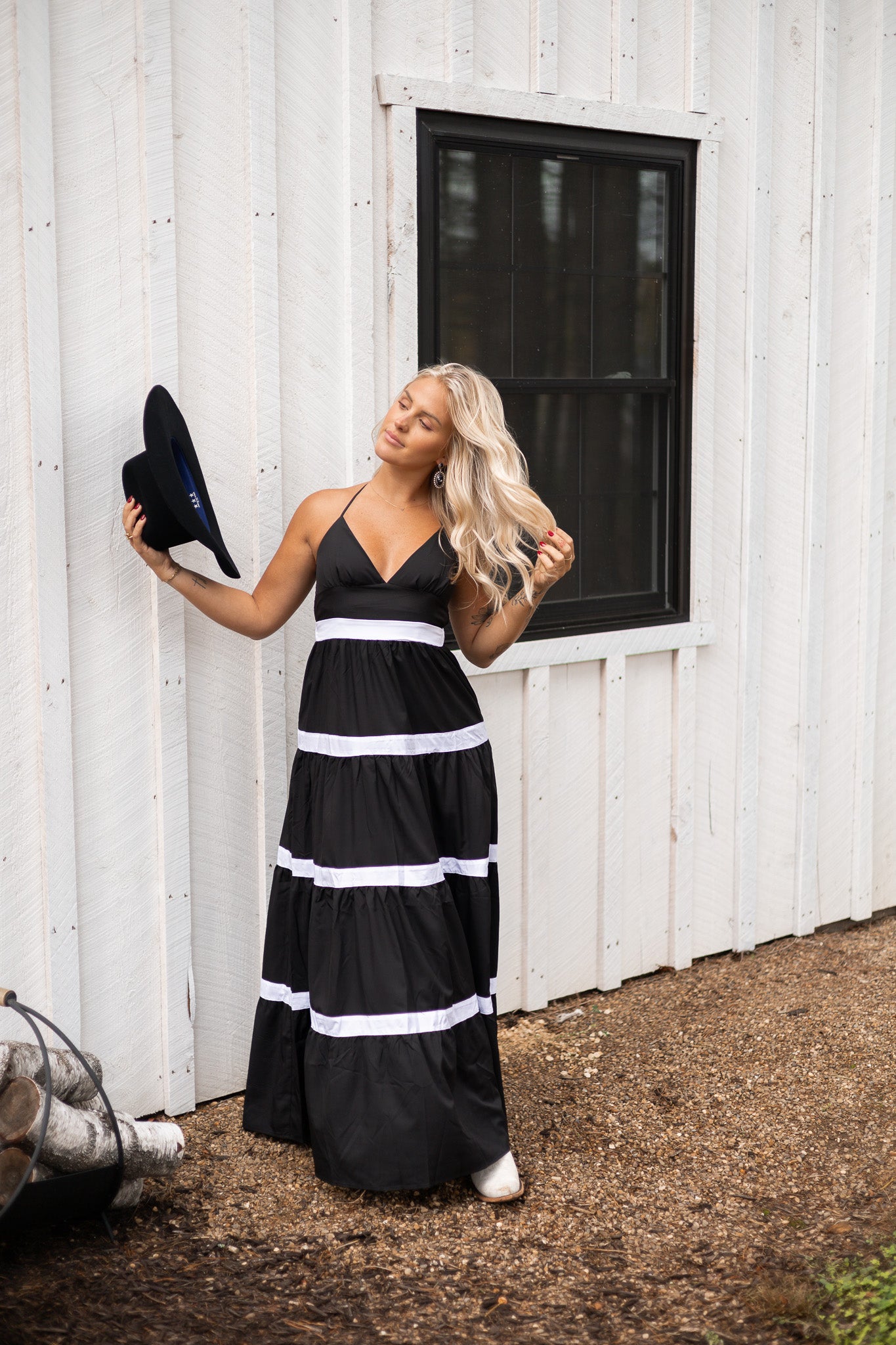 Black Spur Striped Longline Maxi Dress