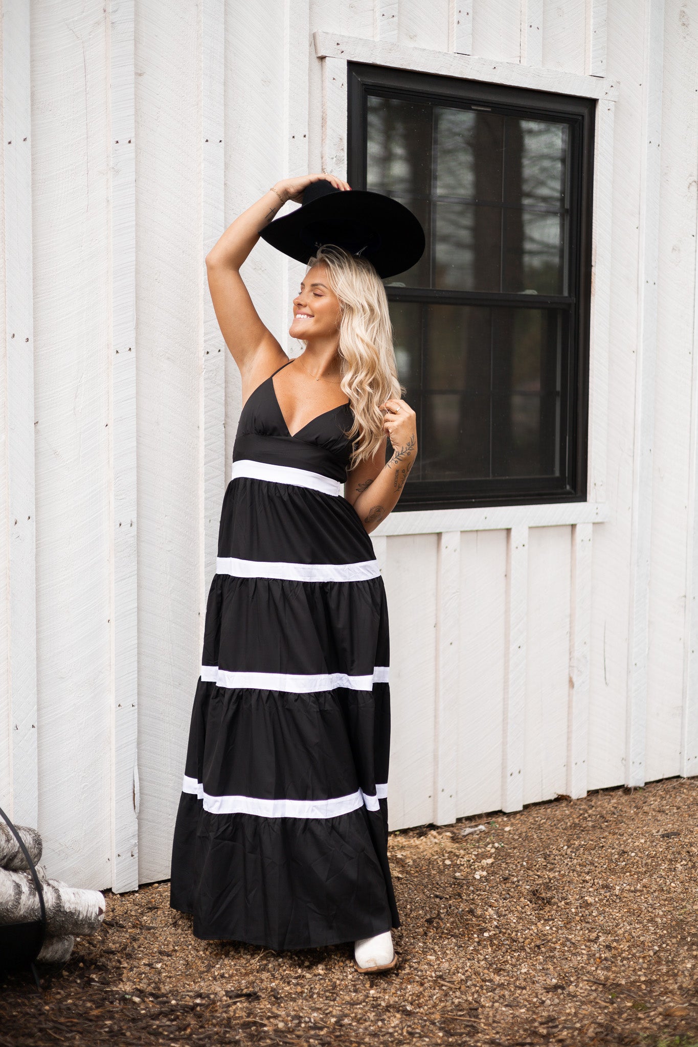 Black Spur Striped Longline Maxi Dress