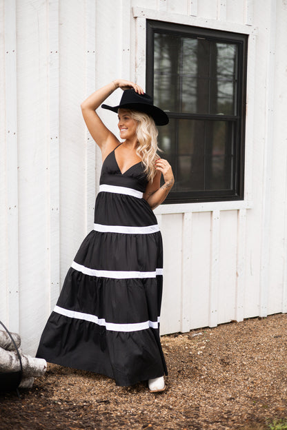 Black Spur Striped Longline Maxi Dress