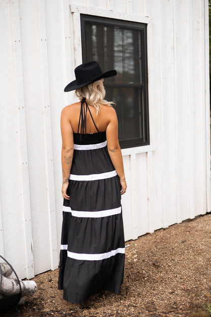 Black Spur Striped Longline Maxi Dress