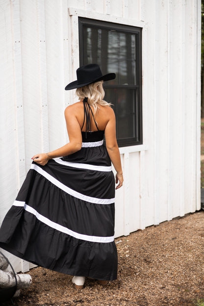 Black Spur Striped Longline Maxi Dress