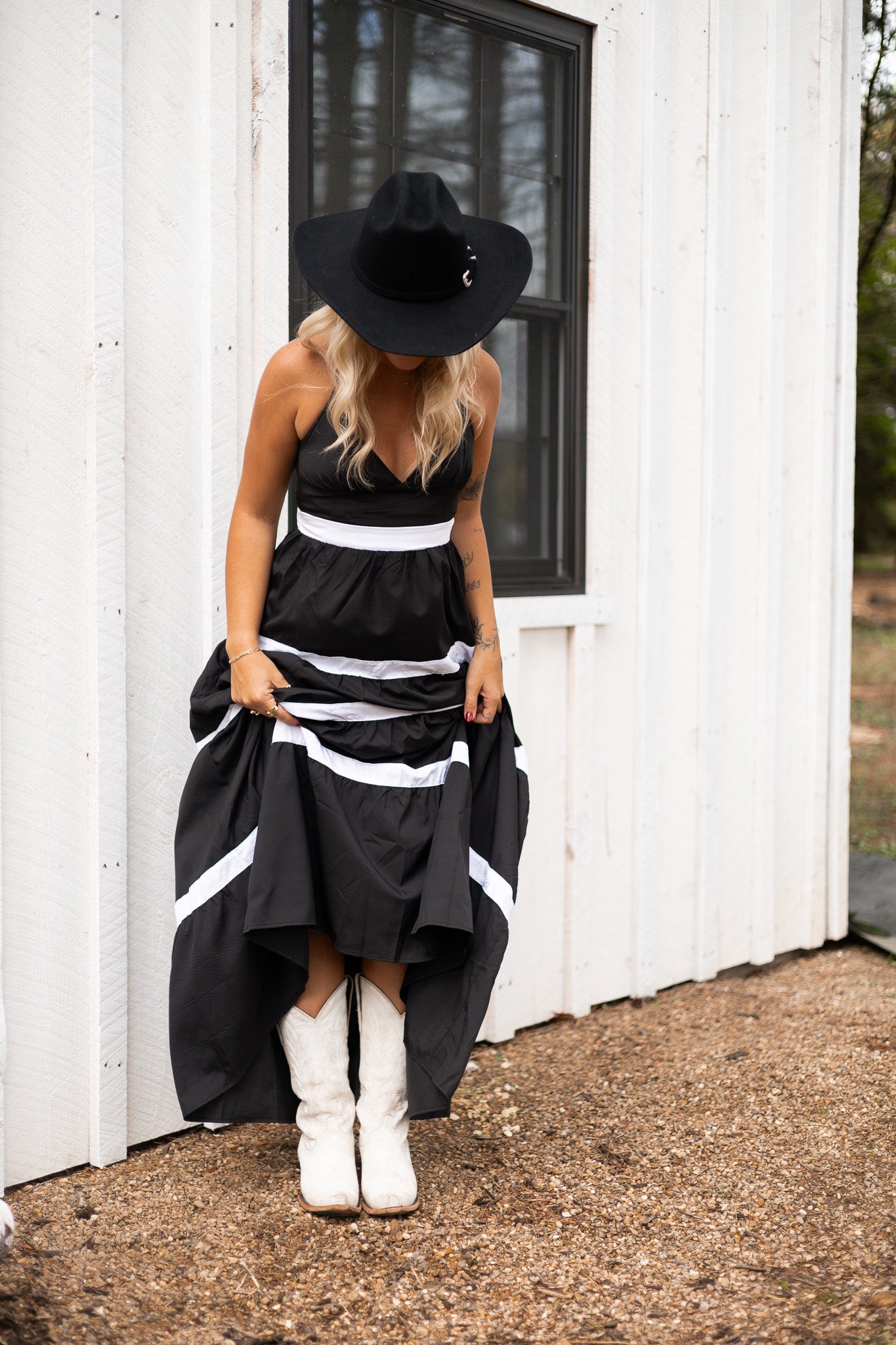 Black Spur Striped Longline Maxi Dress