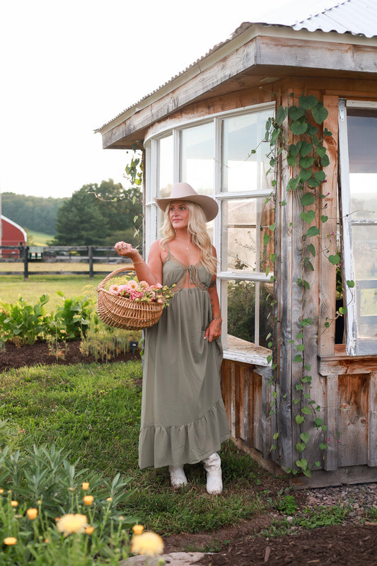 Sundown Lace Midi Dress - Green Fig