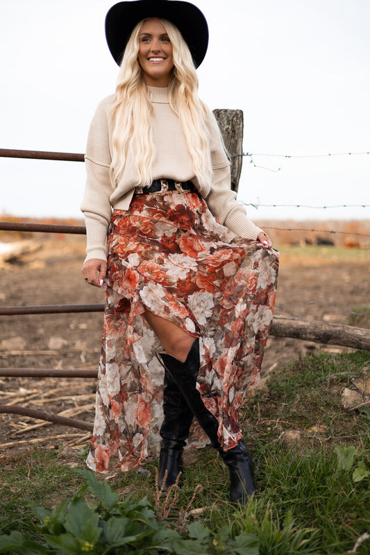 Rustic Bloom Maxi Skirt