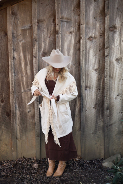 Frontier Fringed Coat - Ecru