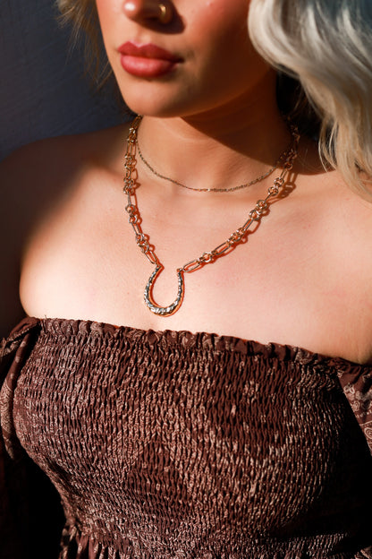 Hammered Horseshoe Necklace - Gold