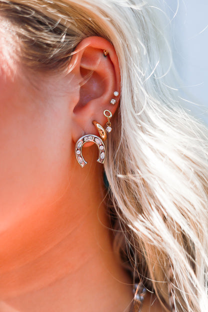 Diamond Horseshoe Stud Earrings - Silver