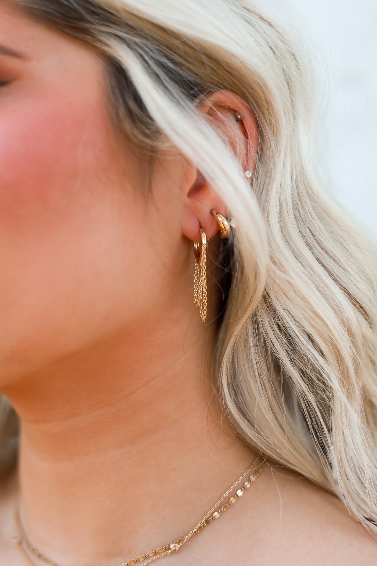 Fringe Huggie Earrings - Gold