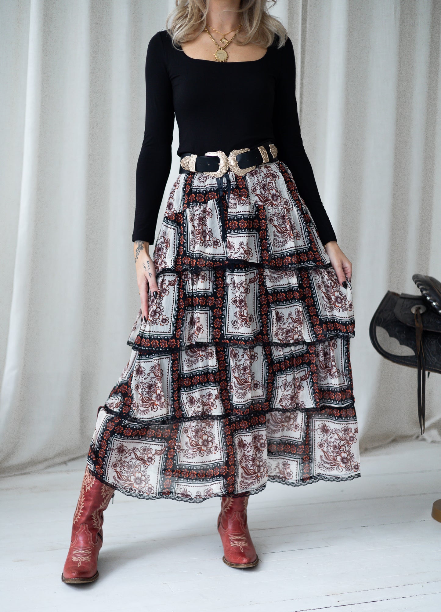 Rosewood Cottage Tiered Midi Skirt