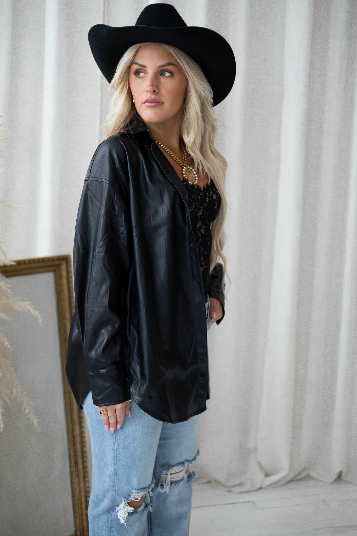 Ryleigh Leather Button Up Jacket