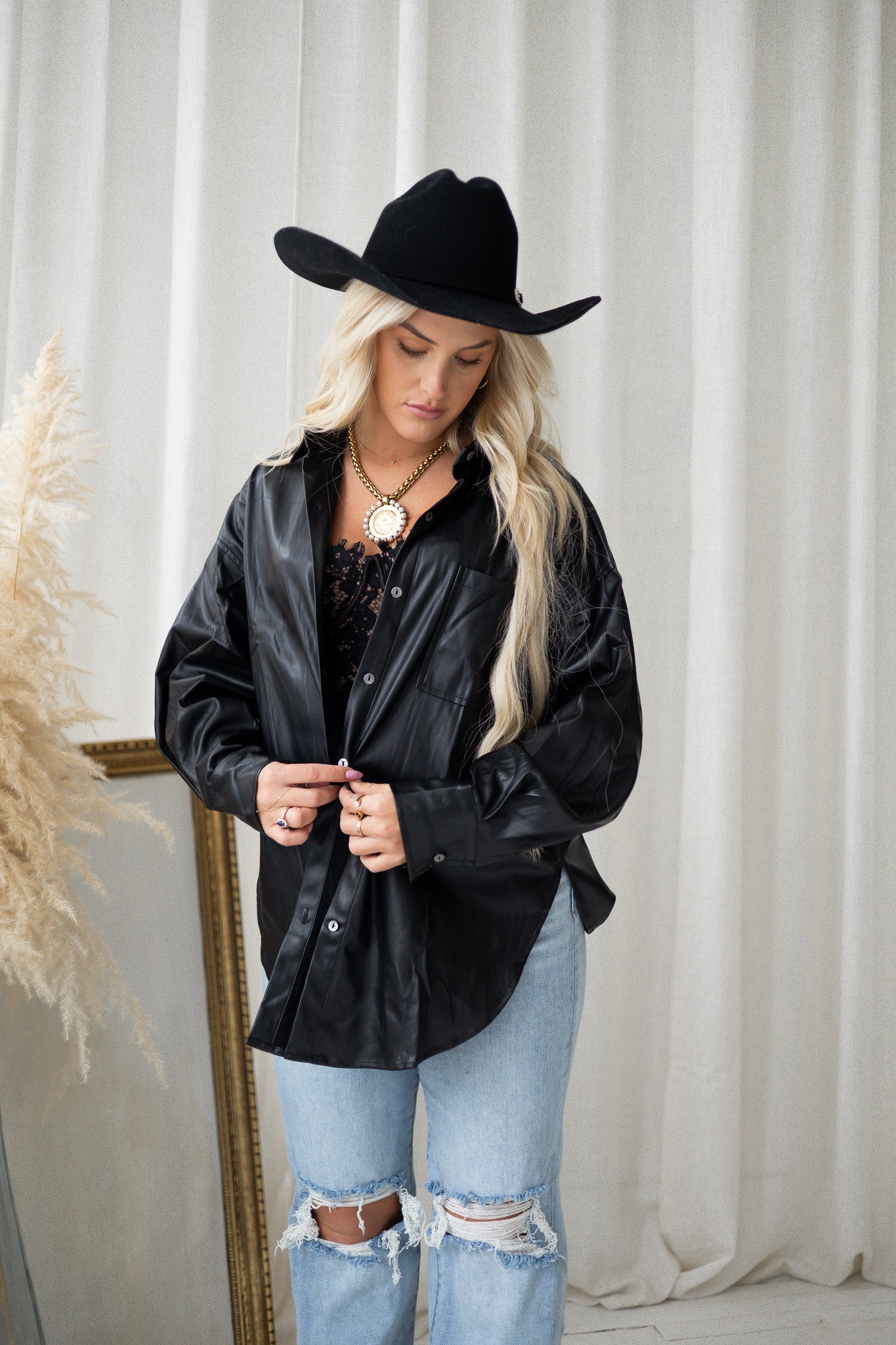 Ryleigh Leather Button Up Jacket