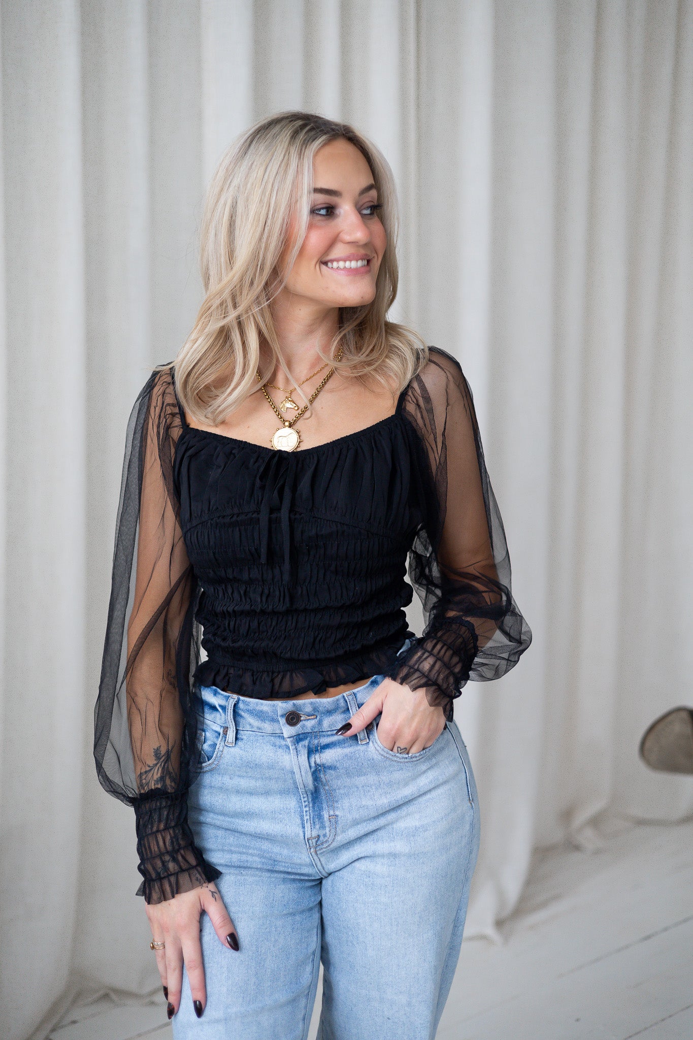 Dark Petals Mesh Top