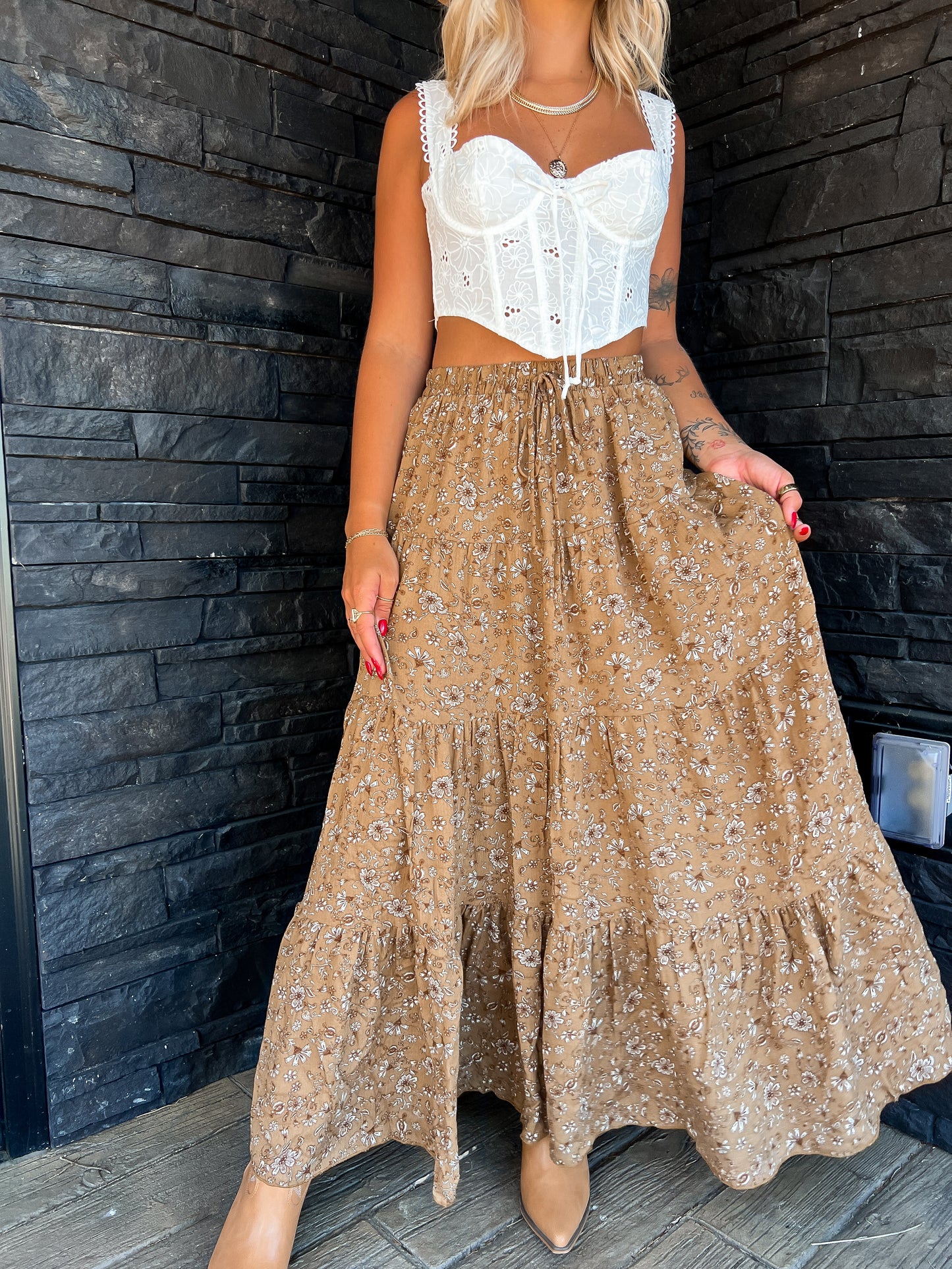 Wanderlust Floral Maxi Skirt - Cider