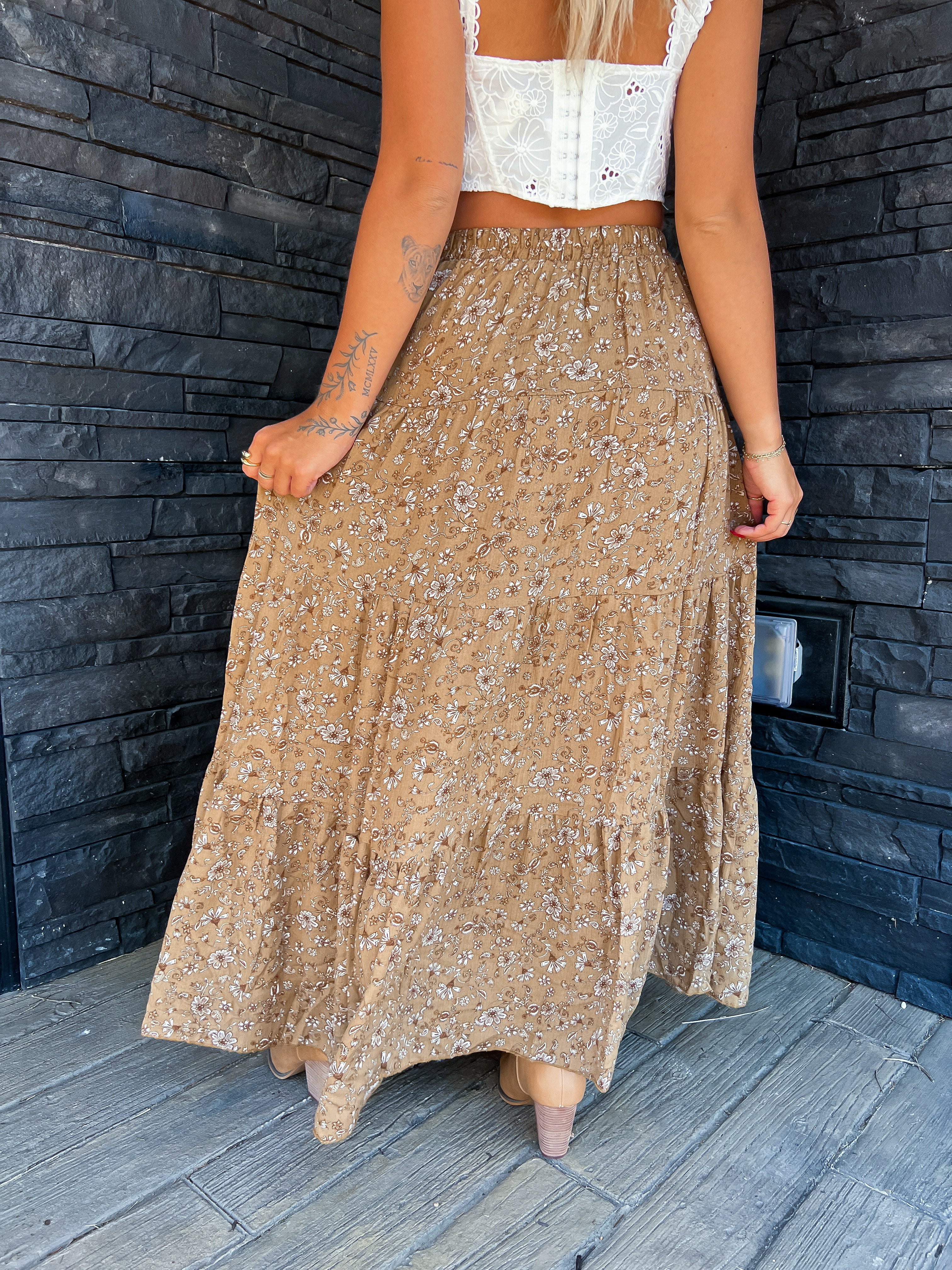 Brown floral maxi skirt best sale