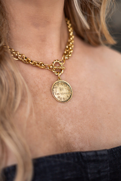 Vintage Coin Double Chain Necklace