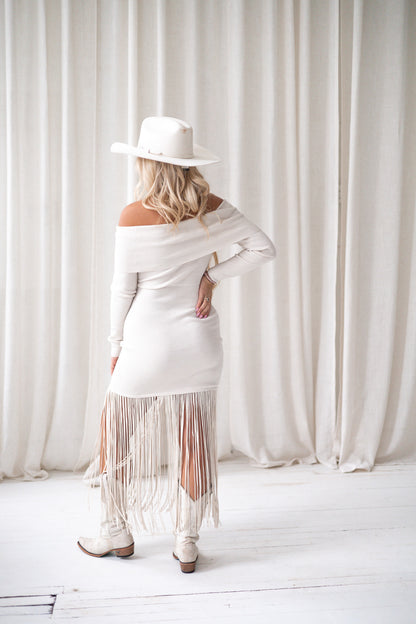 Free Winds Fringe Dress - Cream