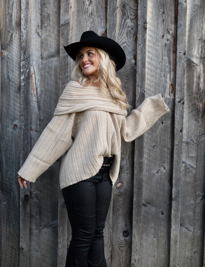 Foldover Knit Sweater - Vanilla