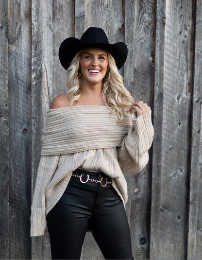 Foldover Knit Sweater - Vanilla