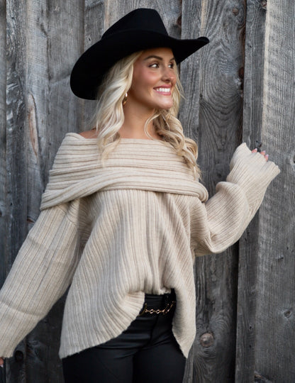 Foldover Knit Sweater - Vanilla