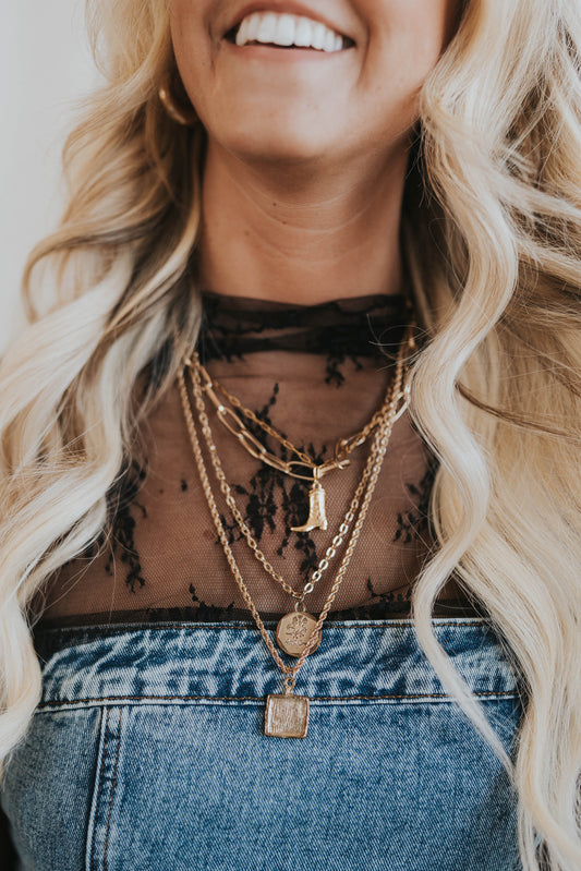 Golden Cowboy Boot Necklace