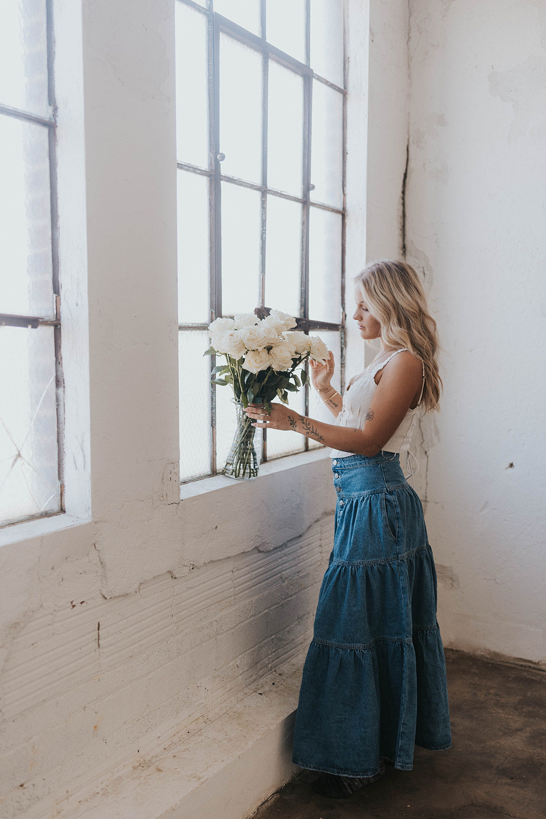 Tillie Ruffle Denim Maxi Skirt