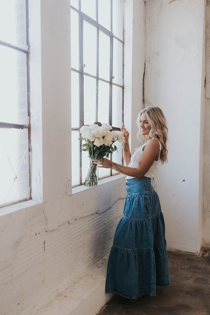 Tillie Ruffle Denim Maxi Skirt