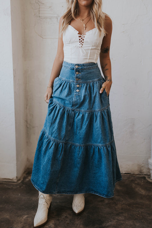 Tillie Ruffle Denim Maxi Skirt