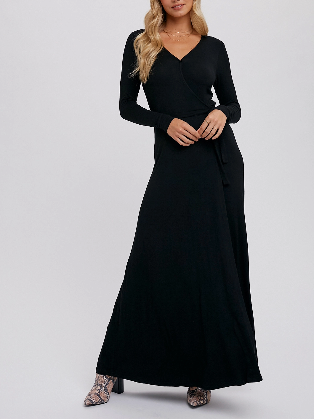 Knit Wrap Maxi Dress - Black