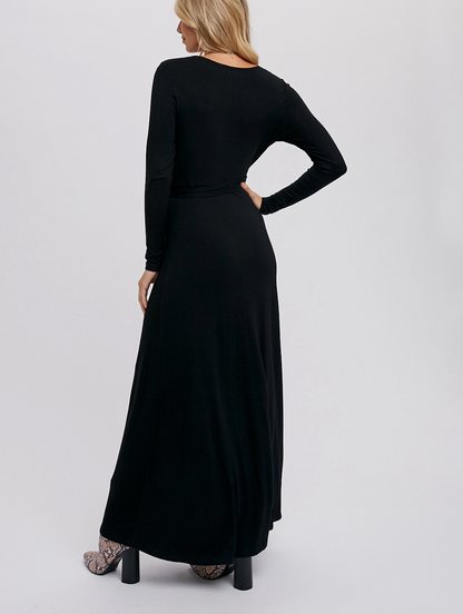 Knit Wrap Maxi Dress - Black