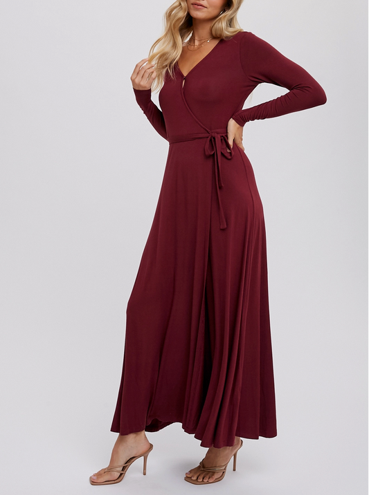 Knit Wrap Maxi Dress - Berry