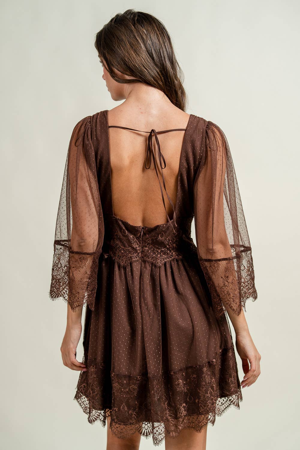 Vintage Lace Mini Dress - Truffle