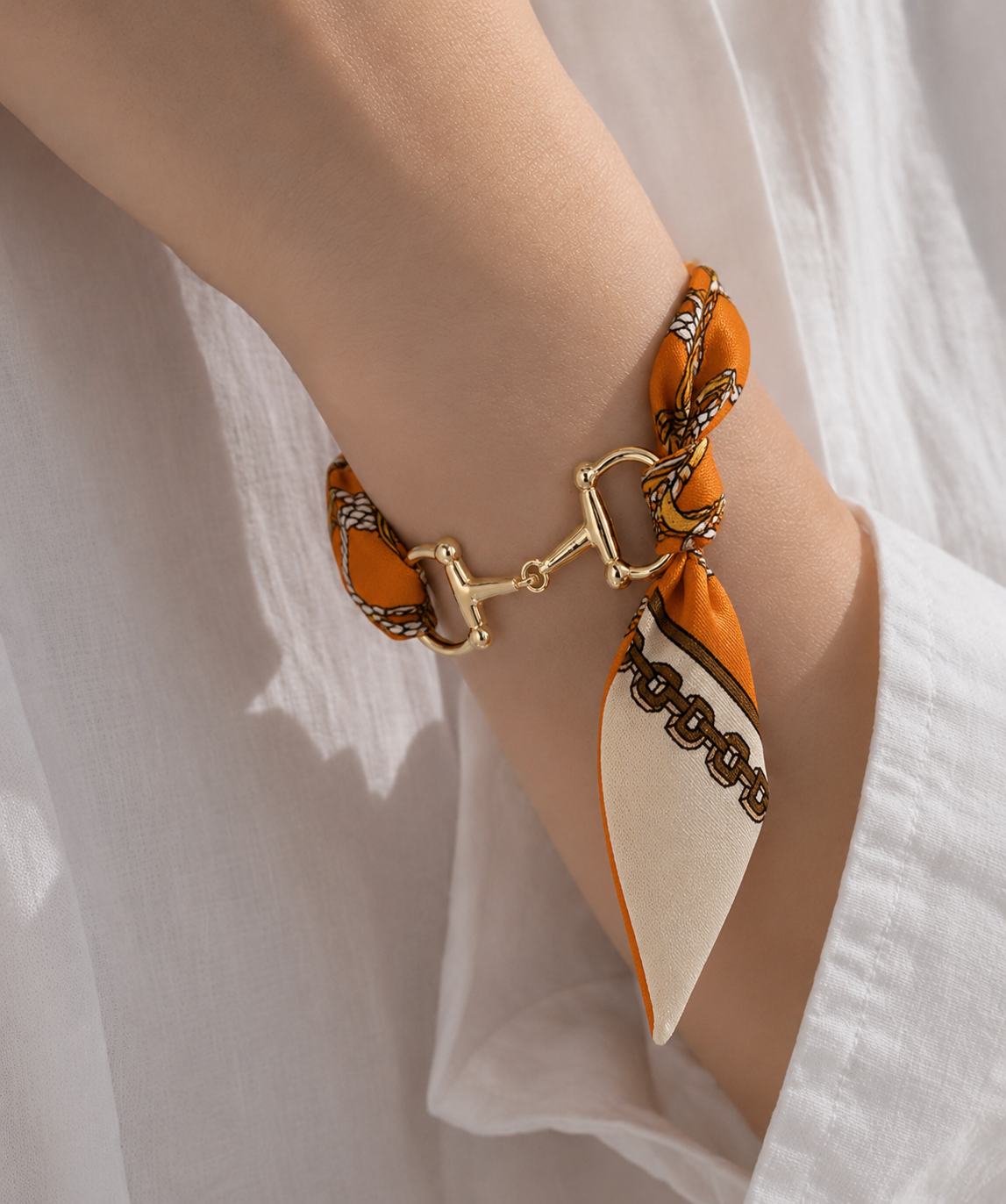 Horsebit Link Scarf Bracelet: Brown