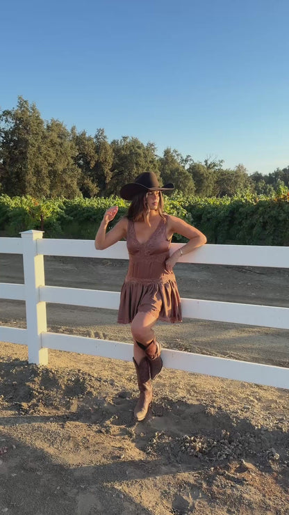 Copper Rose Lace Mini Dress